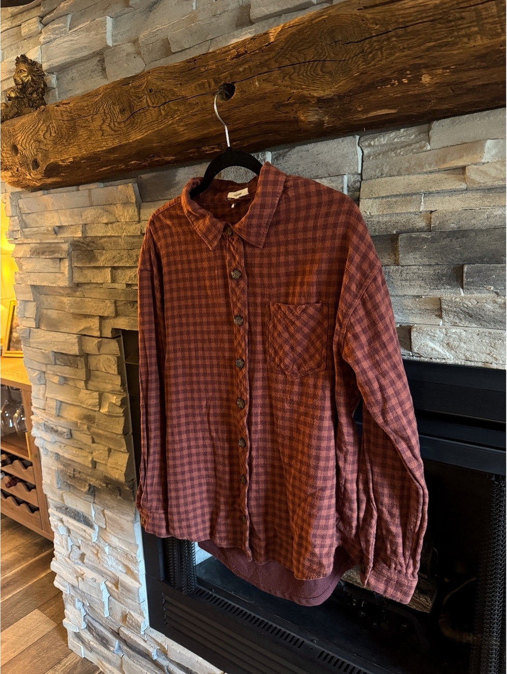 Maurices Rust and Burgundy Plaid Button-Up Shirt Size L